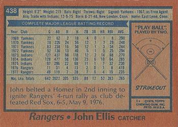 1978 Topps #438 John Ellis Back