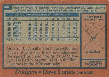 1978 Topps #440 Dave Lopes Back