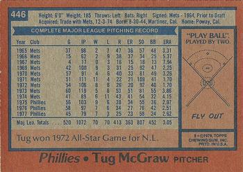 1978 Topps #446 Tug McGraw Back