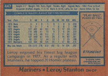 1978 Topps #447 Leroy Stanton Back