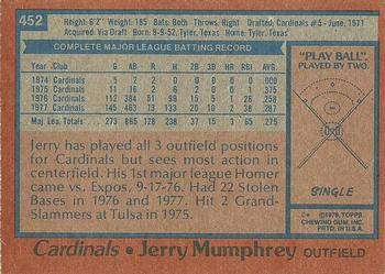 1978 Topps #452 Jerry Mumphrey Back