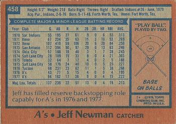 1978 Topps #458 Jeff Newman Back