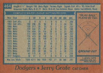 1978 Topps #464 Jerry Grote Back
