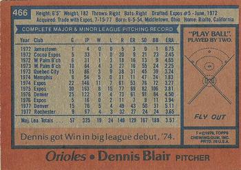 1978 Topps #466 Dennis Blair Back
