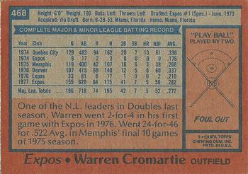 1978 Topps #468 Warren Cromartie Back