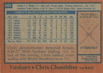 1978 Topps #485 Chris Chambliss Back