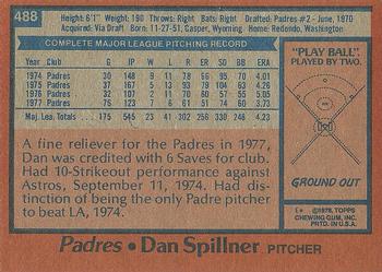 1978 Topps #488 Dan Spillner Back