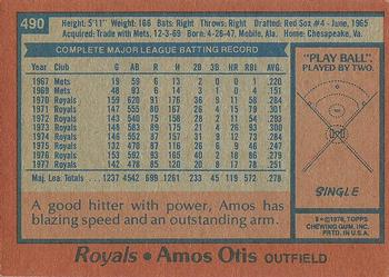1978 Topps #490 Amos Otis Back