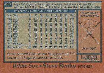 1978 Topps #493 Steve Renko Back