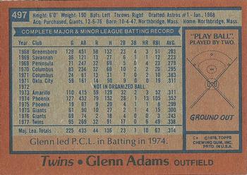 1978 Topps #497 Glenn Adams Back