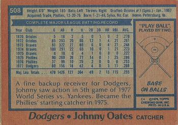 1978 Topps #508 Johnny Oates Back