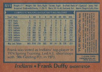 1978 Topps #511 Frank Duffy Back
