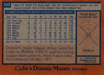 1978 Topps #523 Donnie Moore Back