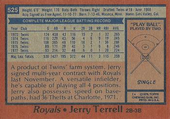 1978 Topps #525 Jerry Terrell Back