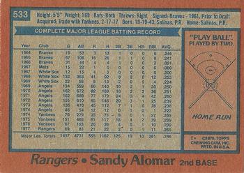 1978 Topps #533 Sandy Alomar Back