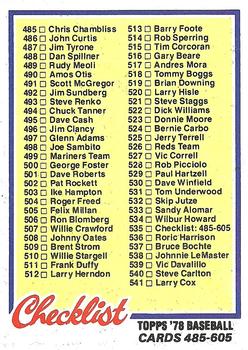 1978 Topps #535 Checklist: 485-605 Front