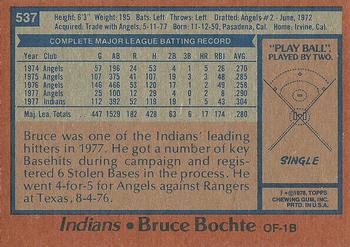 1978 Topps #537 Bruce Bochte Back