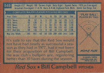 1978 Topps #545 Bill Campbell Back