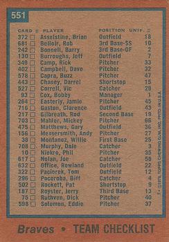 1978 Topps #551 Atlanta Braves Back