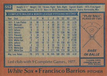 1978 Topps #552 Francisco Barrios Back