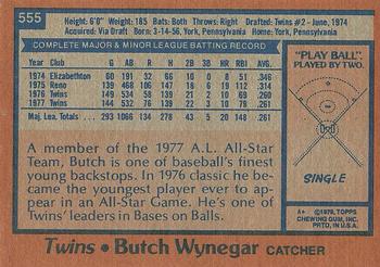 1978 Topps #555 Butch Wynegar Back