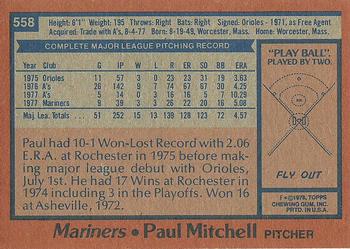 1978 Topps #558 Paul Mitchell Back