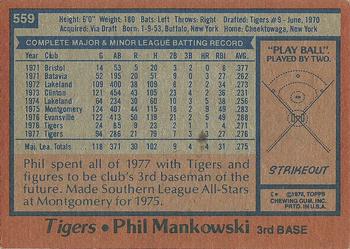1978 Topps #559 Phil Mankowski Back