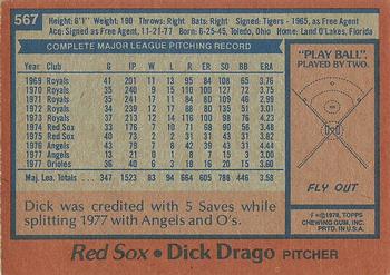 1978 Topps #567 Dick Drago Back