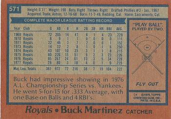 1978 Topps #571 Buck Martinez Back