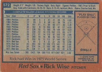 1978 Topps #572 Rick Wise Back