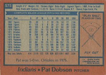 1978 Topps #575 Pat Dobson Back