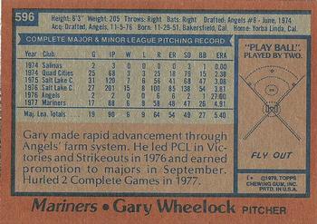 1978 Topps #596 Gary Wheelock Back