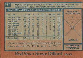 1978 Topps #597 Steve Dillard Back