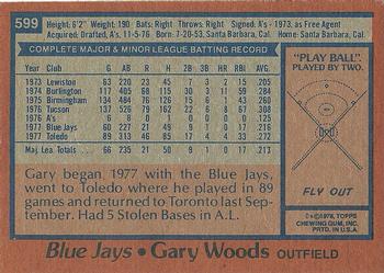 1978 Topps #599 Gary Woods Back