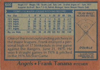 1978 Topps #600 Frank Tanana Back