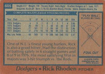 1978 Topps #605 Rick Rhoden Back