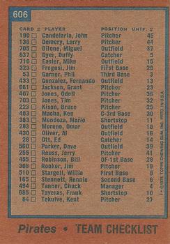 1978 Topps #606 Pittsburgh Pirates Back