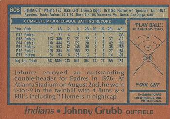 1978 Topps #608 Johnny Grubb Back
