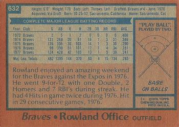 1978 Topps #632 Rowland Office Back