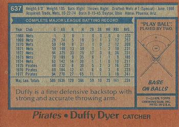 1978 Topps #637 Duffy Dyer Back