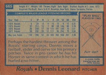 1978 Topps #665 Dennis Leonard Back