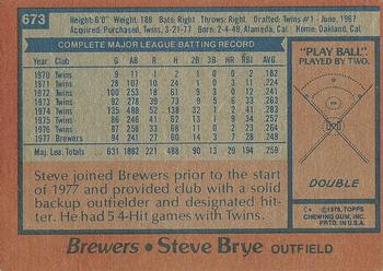1978 Topps #673 Steve Brye Back