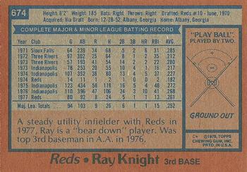 1978 Topps #674 Ray Knight Back