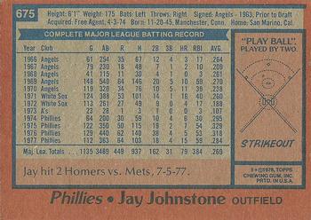 1978 Topps #675 Jay Johnstone Back