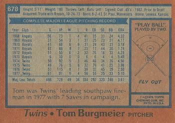 1978 Topps #678 Tom Burgmeier Back