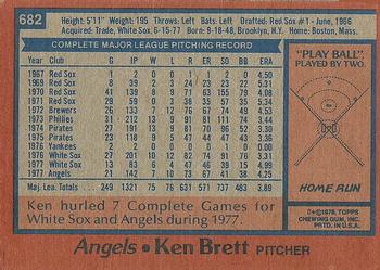 1978 Topps #682 Ken Brett Back