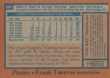 1978 Topps #685 Frank Taveras Back