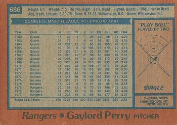 1978 Topps #686 Gaylord Perry Back