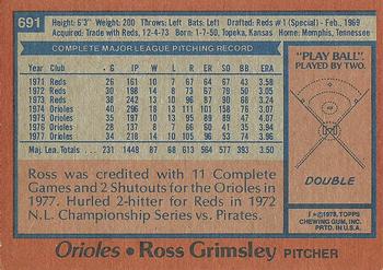 1978 Topps #691 Ross Grimsley Back