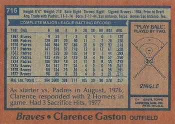 1978 Topps #716 Clarence Gaston Back